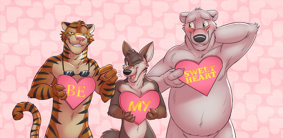 IsaacUrsan's tweet photo. Commission from Temiree.
Craig the tiger, Alex the wolf and Dimitri the polar bear. All looking for that special girl.
#Temiree #hearts #Anthro https://t.co/kswnbBCGwA