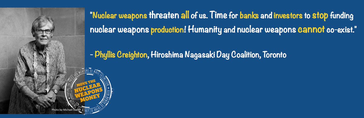 We're honored to have Phyllis Creighton as our endorser. "Humanity and nuclear weapons cannot co-exist," Creighton explains. 

#hiroshimanagasakidaycoalition #goodbyenukes #Canada #hiroshima #nagasaki #peace

<a href="/Pugwash_Group/">Canadian Pugwash</a>