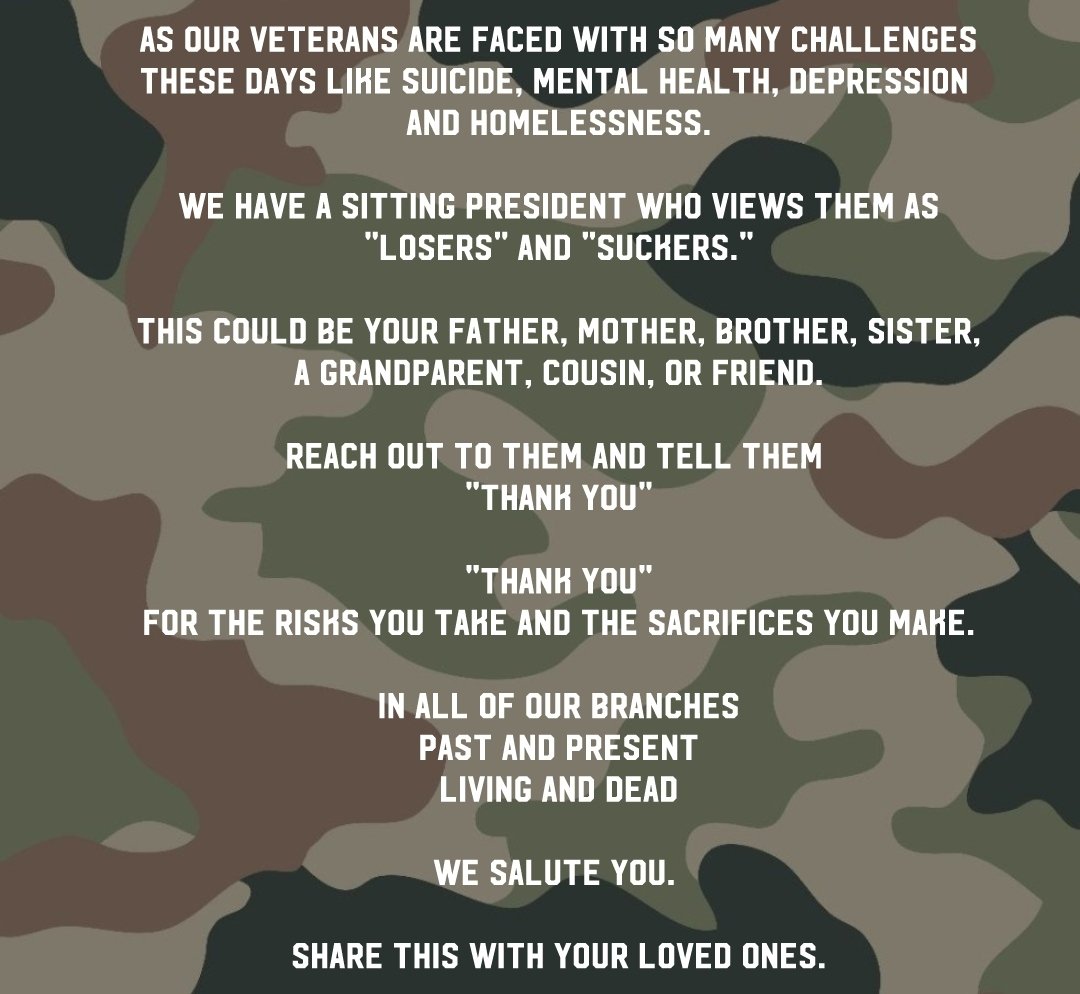Thank you to all of our men and women who have passed, retired, or currently serving in our Military Armed Forces.  America would not be GREAT if it weren't for you guys. I'm forever grateful my Heroes.  

Someone out there needs to hear or be reminded of these words.