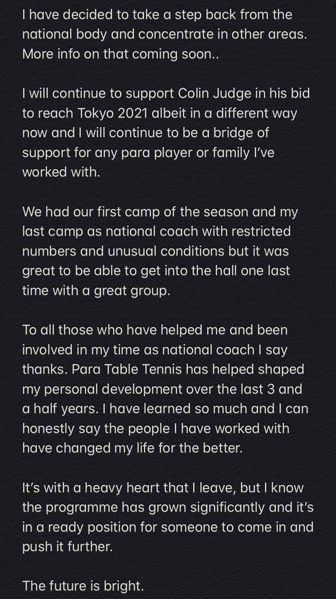 GavoonMaguire's tweet photo. I mentioned a new chapter a few weeks ago and today I can finally share some information. This Friday will see my last day as Para National Coach with Table Tennis Ireland. https://t.co/2wEkFswASQ