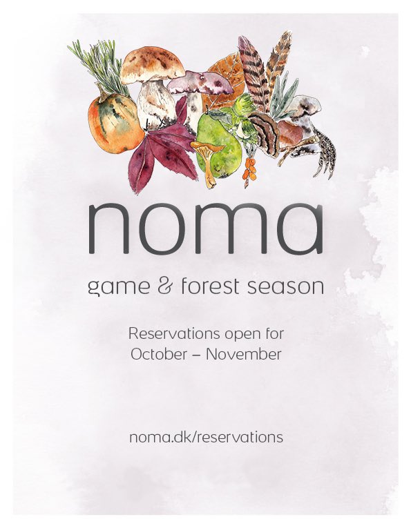Friends! We’ve just opened bookings for the first part of our Game & Forest season via our website. Please note that most availability is for tables of 4 and larger. If you travel from outside of DK, note that we expect continued travel restrictions: noma.dk/reservations/