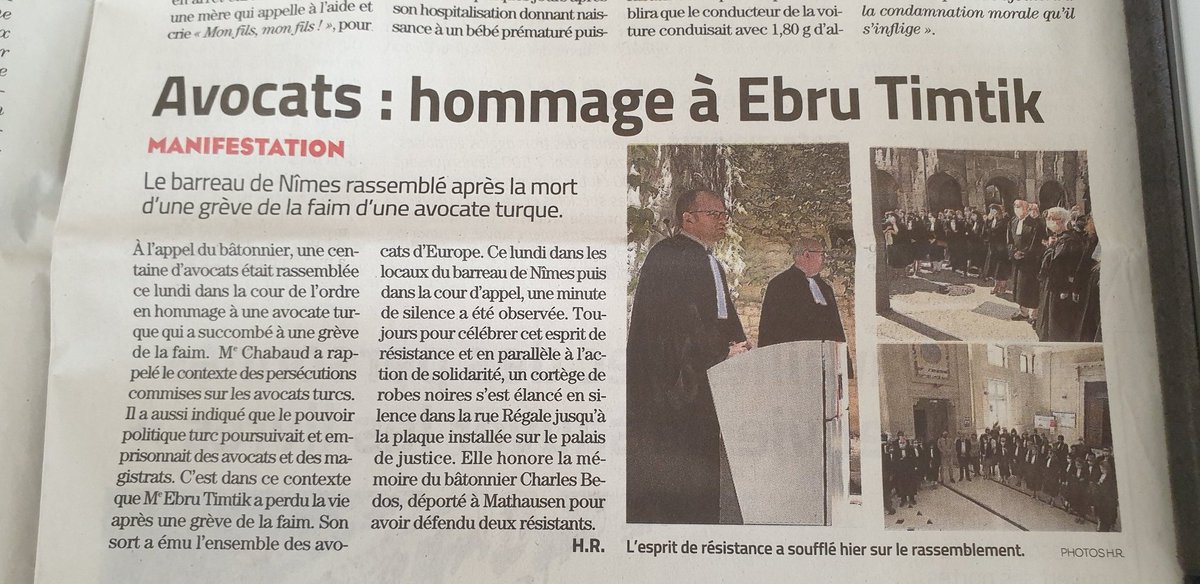 AvocatsDeNimes's tweet photo. Merci aux @AvocatsDeNimes d'avoir fait entendre, d'outre tombe, la voix de notre confrère #TIMTIK. https://t.co/0QVSH6zeWT
