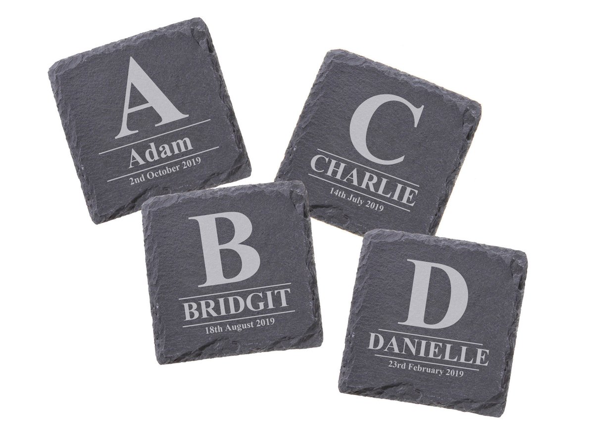 Initial Letter Slate Coaster - First/Last Name/ Birthday/Wedding/ + Date. Gifts for Him, Gifts for Her FREE LOCAL DELIVERY/Collect in person  #slatecoaster #drinkscoasters #personalisedslate #personalisedcoaster #weddingcoaster #birthdatecoa