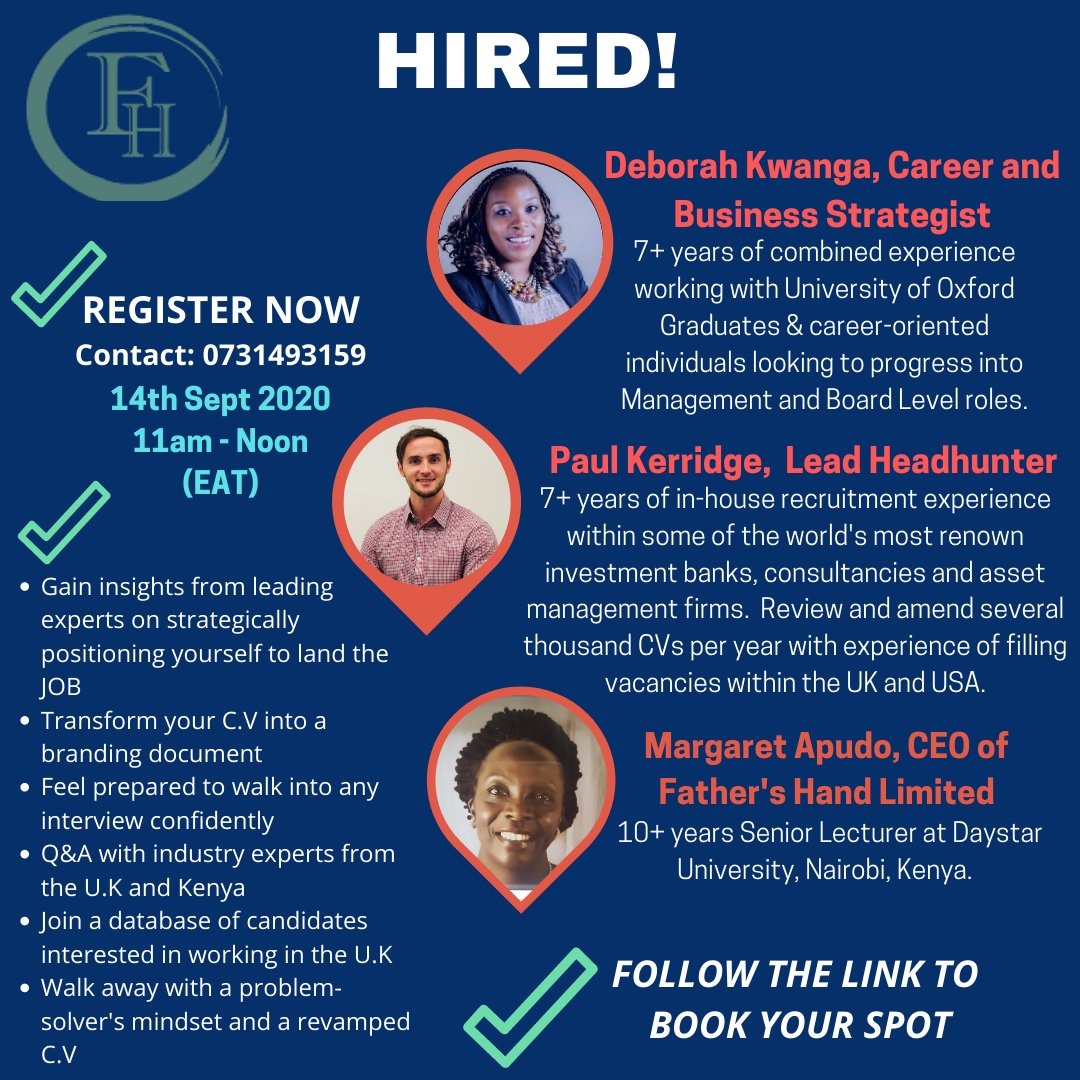 father_hand's tweet photo. Your skills are valuable! You are an asset! Learn how to showcase your value in order to land the job.

RESERVE YOUR SPOT: https://t.co/kH1bC1450U⁠
⁠
#IkoKaziKe #IkoKazi #jambokenya #africa #nairobi #UKjobs #jobs2020 #skillupduringcovid #kenya #covid19 #tuesday https://t.co/1eKzzVavS4