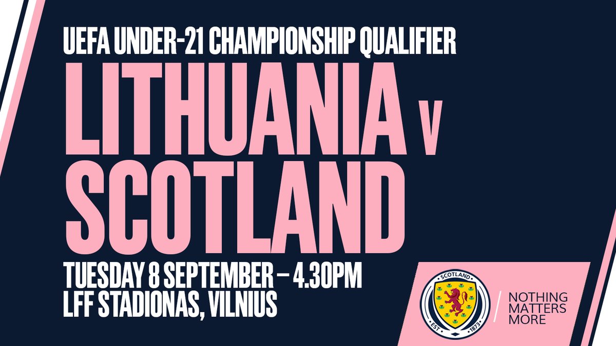 ScotlandNT's tweet photo. #SCO21s | It's matchday.

🆚 Scotland Under-21s v Lithuania
🏆 @UEFAUnder21 Qualifying
🕖 4.30pm
📍 LFF Stadionas, Vilnius
➡️ Match preview: https://t.co/mCkwl7FyQe

#YoungTeam https://t.co/8542mV1pC1