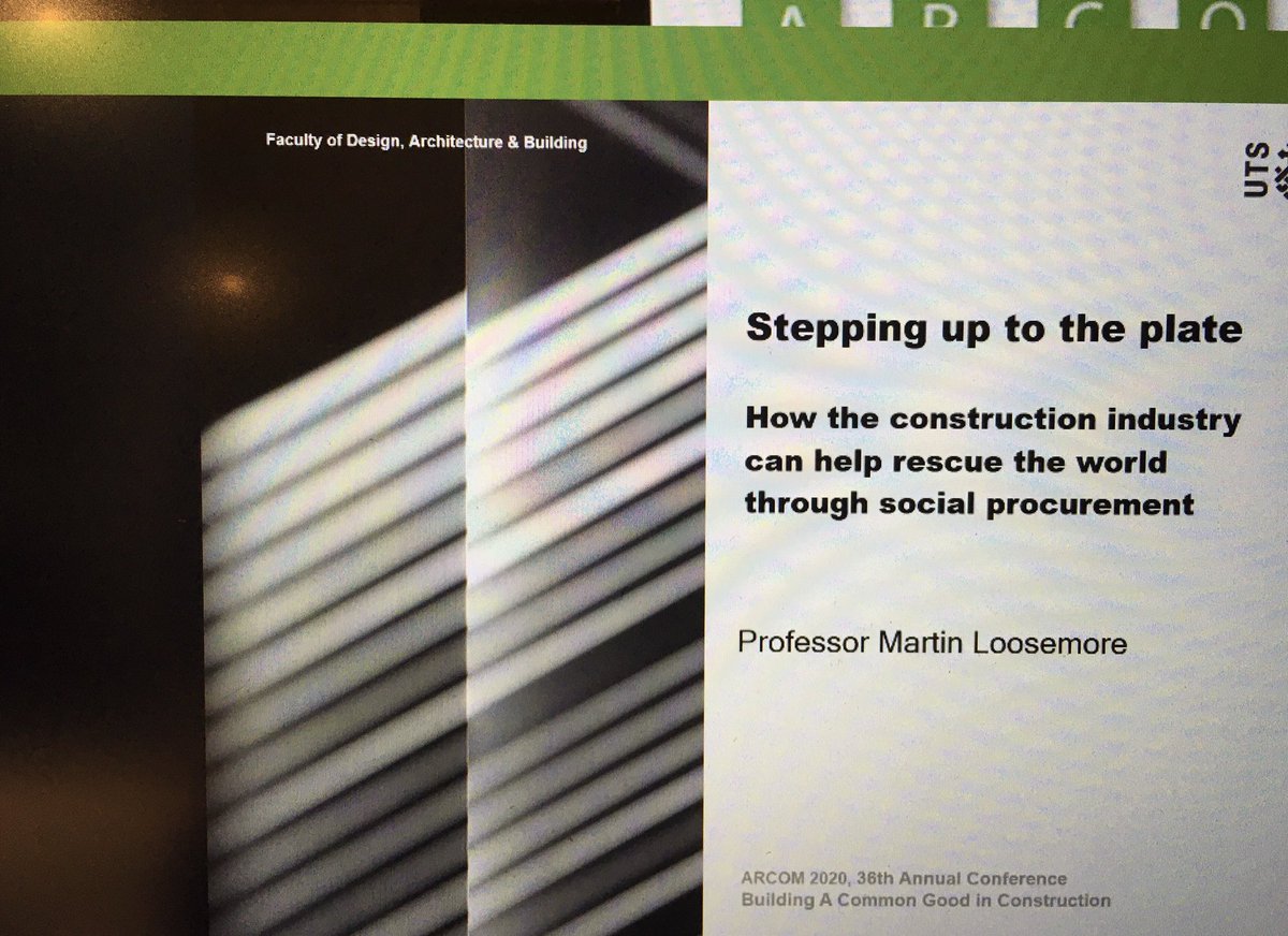 arcom_uk's tweet photo. Professor @LoosemoreM delivers #ARCOM2020 keynote urging us to think of how construction can rescue the world. Starts by questioning inequalities. #steppingup #tricklingdown #levellingup @UTSEngage @UTSResearch https://t.co/iu5NLgzf9u