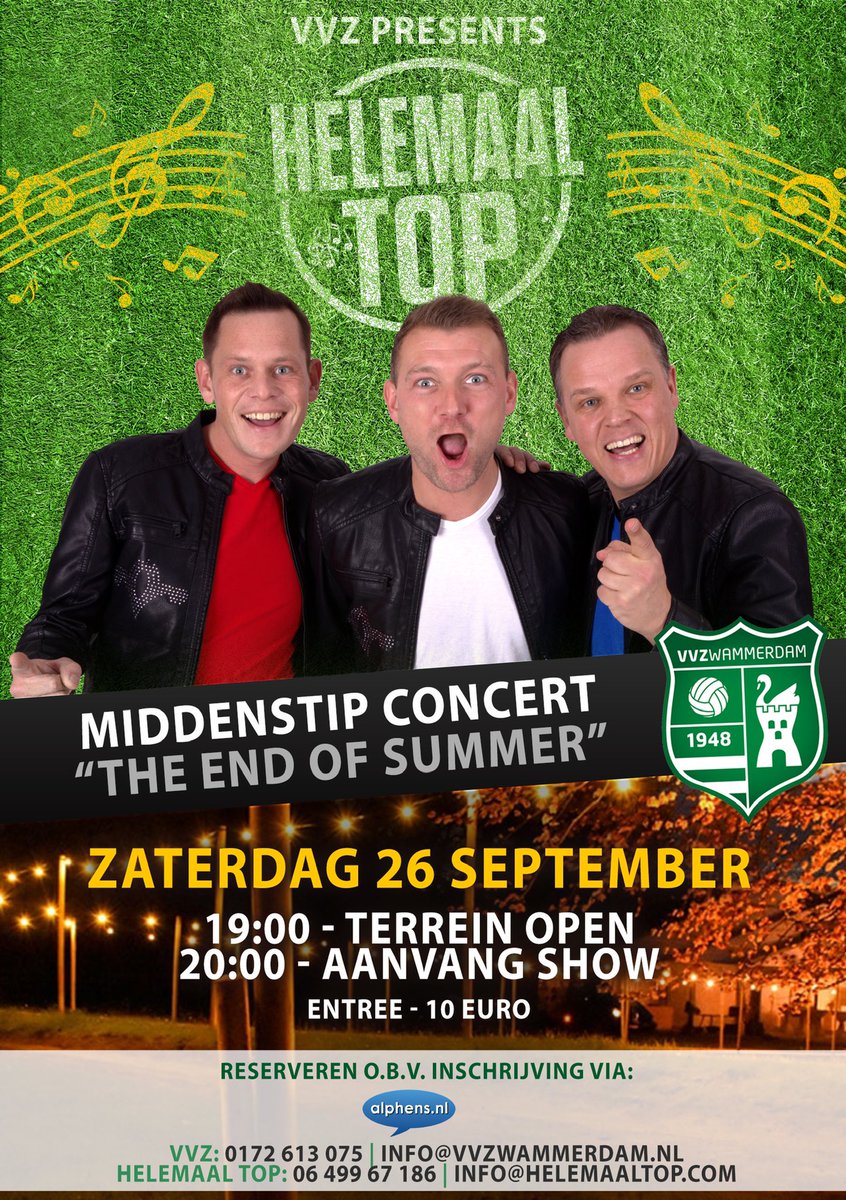 helemaaltop's tweet photo. We gaan het gewoon doen!
Zaterdag 26 september, het terrein van VV Zwammerdam. Een concert van ons op het hoofdveld.

Reserveer je plaats hier https://t.co/PXzSEqSseY of contact ons of VV Zwammerdam https://t.co/1NETBwwt7B