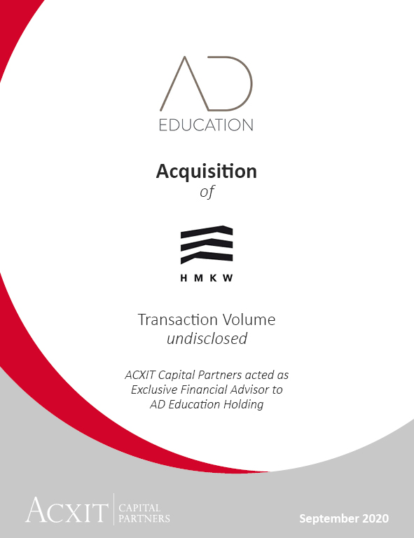 acxitcapital's tweet photo. #ACXIT #Deal #News: #HMKW University of Applied Sciences becomes part of the European University Network #ADEducation
ACXIT Capital Partners acted as exclusive financial advisor to AD Education Holding. Read more: https://t.co/Jt13PiSBOk #highereducation #InvestmentBanking #Deals https://t.co/TV838tcVVr