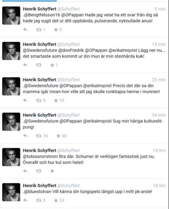 Valpskott's tweet photo. @jonnasima Henrik Schyffert är väl inte heller så rumsren i sin retoriska framfart alla gånger. https://t.co/KP968KzCg0