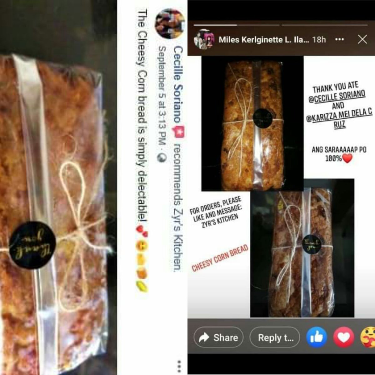 ZyrsKitchen's tweet photo. Thank you for your high recommedations! 

#supportlocal #golocal #onlinesellingph #business  #smallbusiness  #food #cornbread #bakery #yummy #sweet #baking #baker #bake #bread  #onlineselling #onlinebusiness https://t.co/7XVXndDIbc