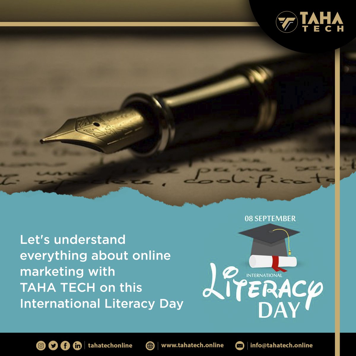 tahatechonline's tweet photo. If you have any type of business &amp;you are not aware about online marketing then you really need to know about it. Let TAHA TECH guide you everything about online marketing on this International Literacy Day.

#internationalliteracyday #tahatech #literacy #worldliteracyday https://t.co/ultwOjYv6v