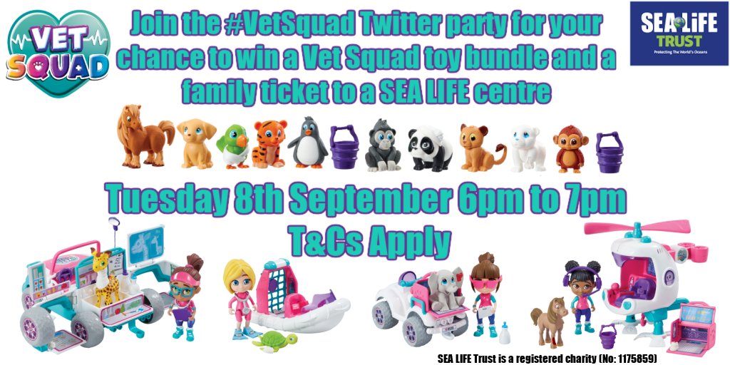 Join the conversation today between 6pm and 7pm GMT using #VetSquad for your chance to win a Vet Squad toy bundle and a family ticket to a SEA LIFE centre.  UK &amp; Over 18s only T&amp;Cs here bit.ly/vetsquad