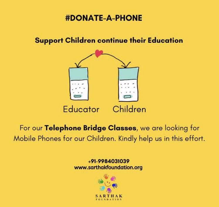 SarthakNGO's tweet photo. Donate-A-Phone. You can support and help children get a chance to a brighter future by donating your old phone!
@SonuSood @PankajAdvani247 @ndtv @Asha4Education @MicrosoftIndia @Global4Children @nokia @Micromax__India @EduMinOfIndia
#DonateAPhone #DonationForEducation https://t.co/bCf7jCuHgK