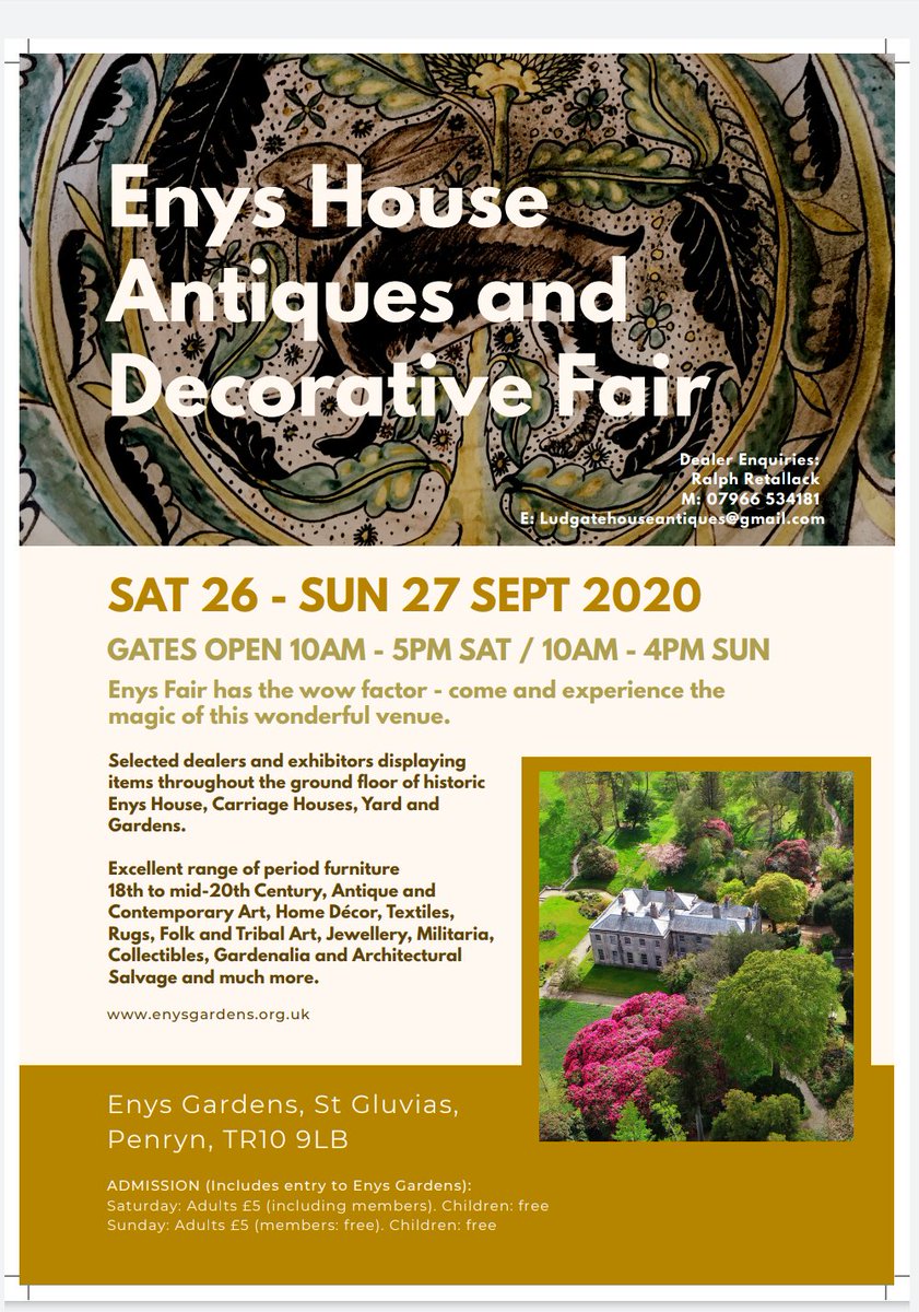 EnysGardens's tweet photo. Our first event on what is usually the last weekend of the season! 
After the huge success of the fair last year we are delighted to welcome back the #Antiques Fair to #Enys. #Decorativefair #Contemporaryart #Gardenalia #Textiles #Jewellery #homedecor &amp; more. https://t.co/CwLvcsaXgL