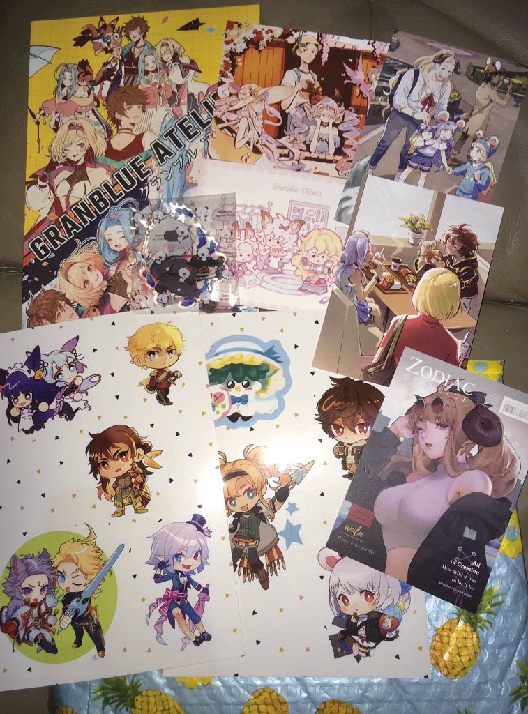 ChronismN's tweet photo. Sneaky mailman snuck this in my mailbox without notifying me, but they’re finally here! Thank you @GranblueAtelier for the chance to join your wonderful project and to my lovely aibou @sushisalmon95 for working together <3 <3 <3 https://t.co/FpNk0zbKvs