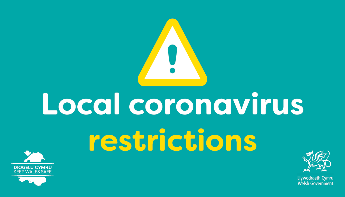 From 6pm, <a href="/WelshGovernment/">Welsh Government</a> is introducing new #Covid19 restrictions for local people in #Caerphilly.

🚗 Only enter/leave the area for essential travel or work.
😷 Over 11s must wear a face mask in indoor areas.
🏠 Can only meet those outside of your household in outdoor areas.
