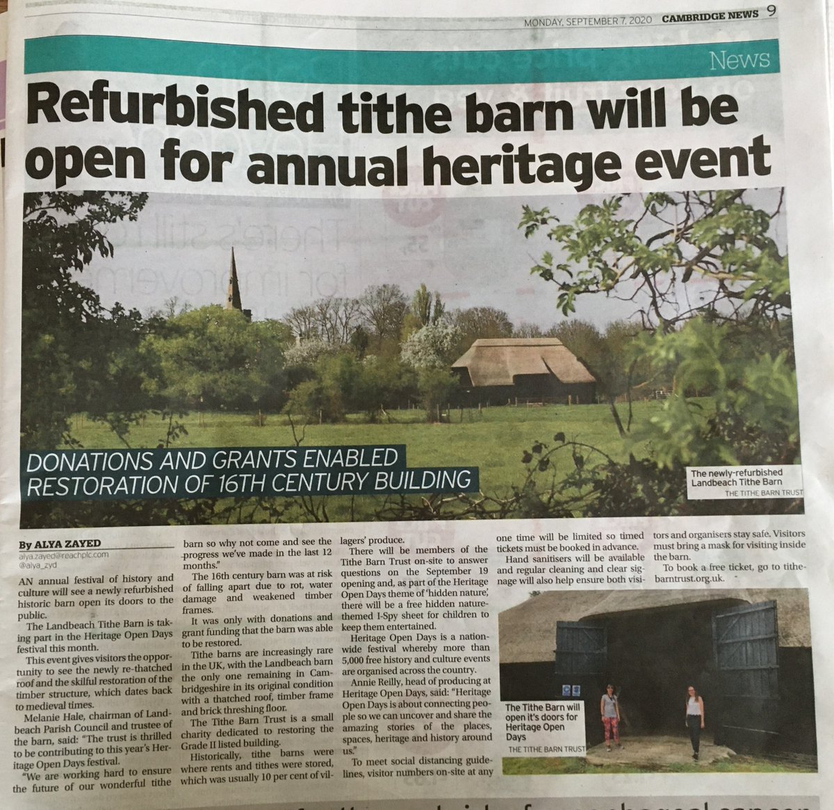 Thanks @CambridgeNewsUK for spreading the word about our free Heritage Open Day on Saturday 19th. See you there @Cambslive #HODS #HiddenNature