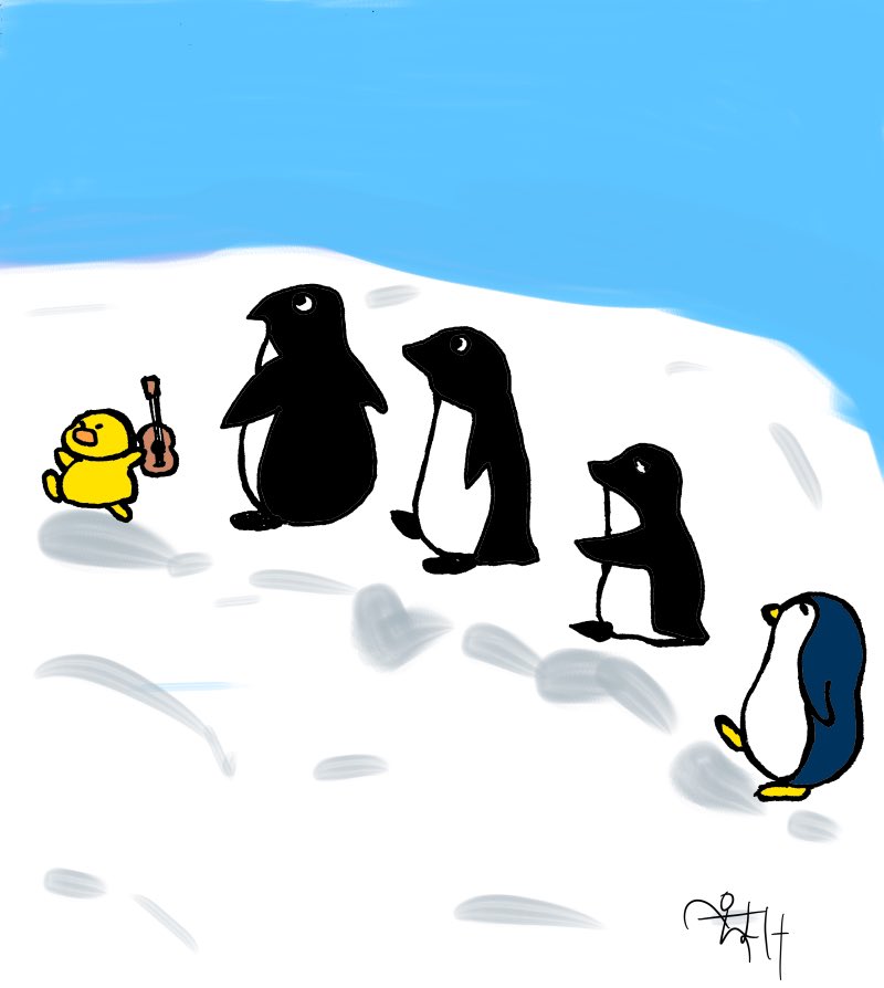 ぺんすけ ペンギンとひよこのボンボヤージュ 13日目 Normaさん Tomato Arata の所へ遊びに来たペンひよ ふわふわの卵のおふとんに包まれたオムライスならぬオムアニマル おいしくめしあがらないでね イラスト