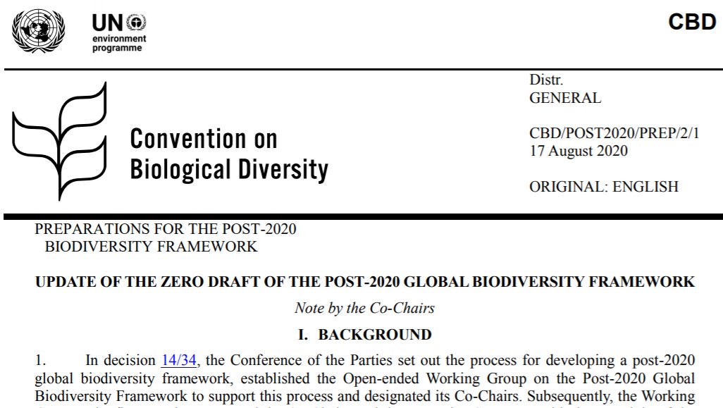 1/11 CBD Post-2020 biodiversity framework: the updated zero draft unfortunately seems to confirm a strong focus on doomed financialization and market-based approaches to biodiversity. #naturalcapital  #offsetting https://www.cbd.int/doc/c/3064/749a/0f65ac7f9def86707f4eaefa/post2020-prep-02-01-en.pdf