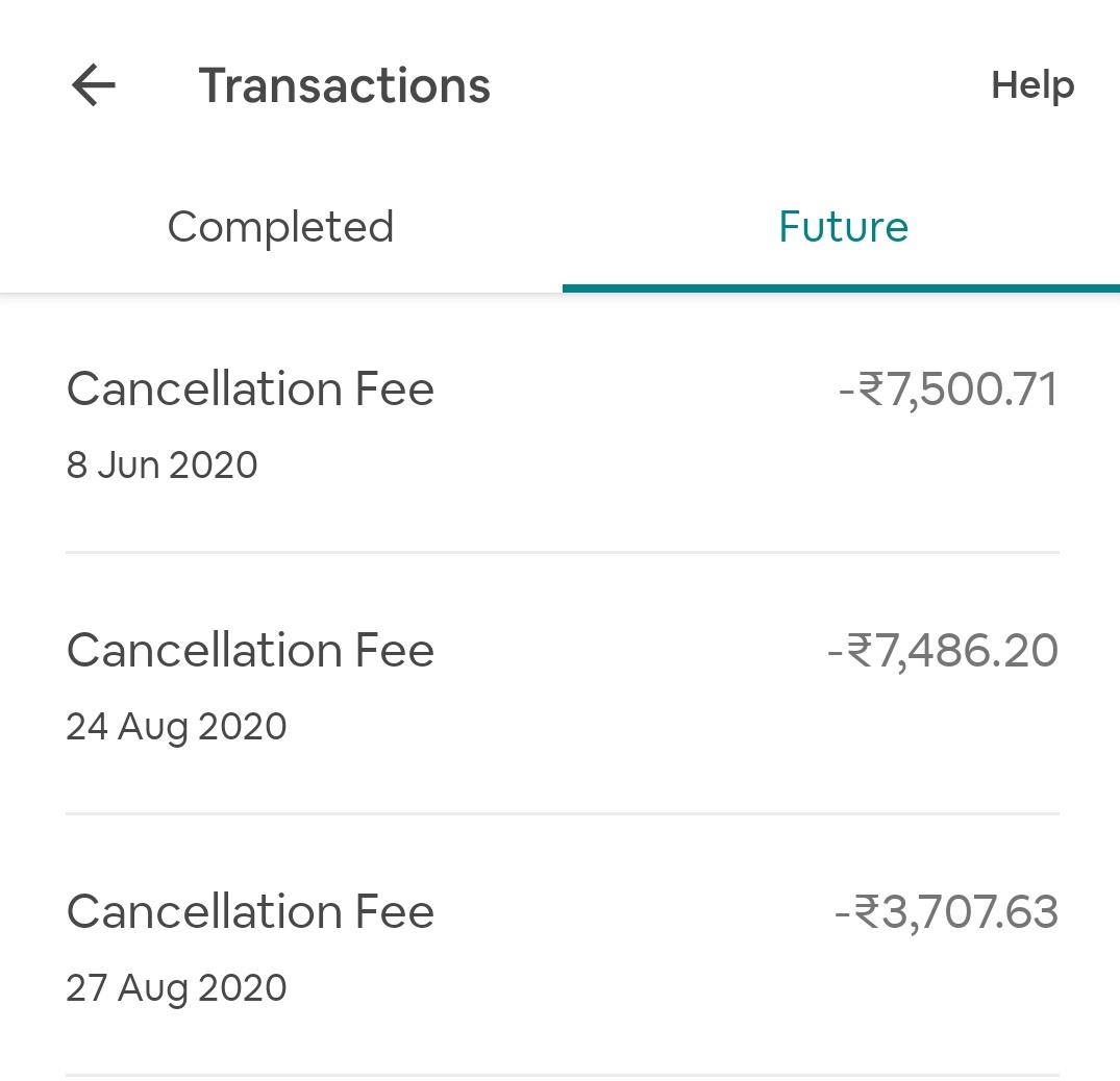 I only realise about the scam when one of my payment of 11800 INR is not cleared through by  @Airbnb, so I go into the future transaction page and find 19,000 INR worth of cancellation penalty  (5/n)