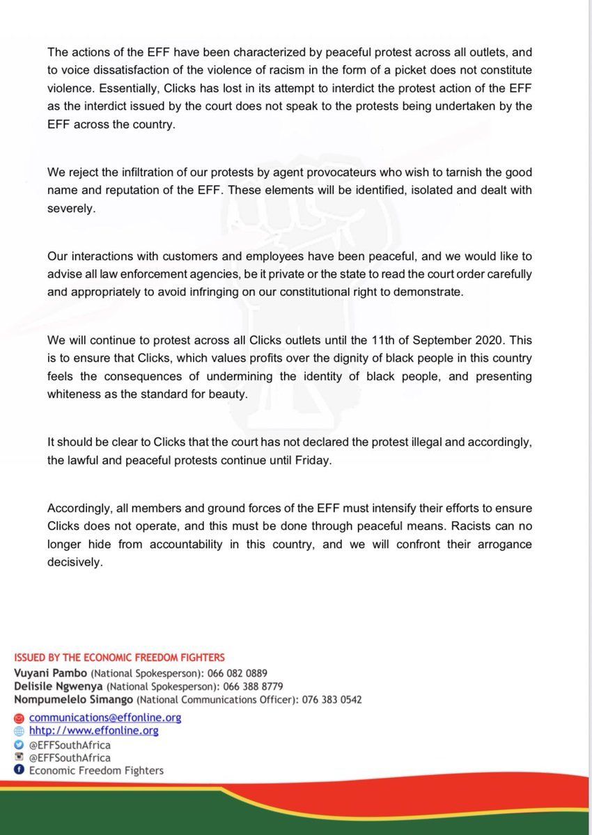 EFFSouthAfrica's tweet photo. EFF Notes High Court Judgement on Clicks V EFF Matter https://t.co/MLUWUNYzAM