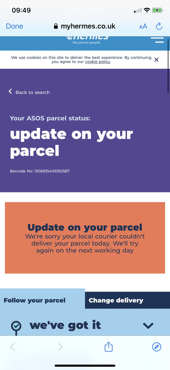lornavaz's tweet photo. @Hermesparcels my package ( which I paid extra from @ASOS_HeretoHelp for first class ) has still not arrived. The times of it coming have changed so many times and still not here to be delivered. No card left or nothing.I’m not a ‘Karen’ but wtf is going on ? Thanks https://t.co/okopJKPA46