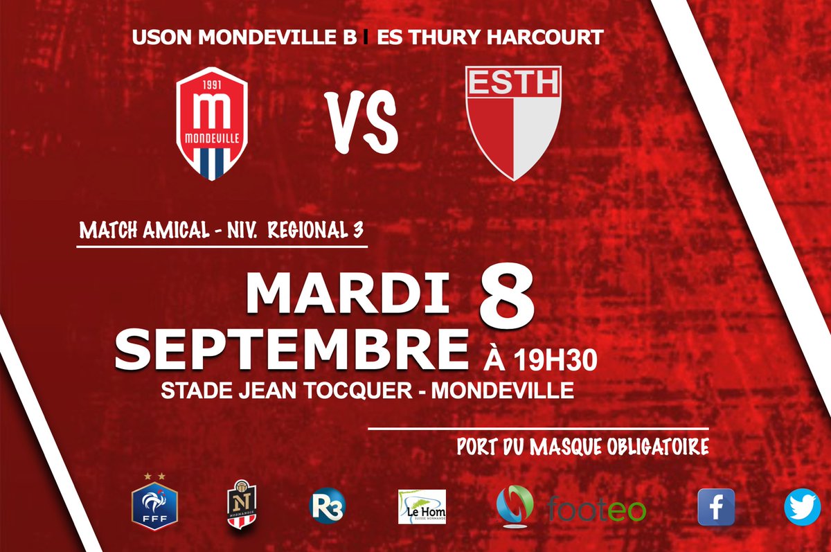 E_S_T_H_'s tweet photo. 🔴⚪️ MATCH AMICAL ⚪️🔴

Notre équipe première se déplace mardi soir à Mondeville pour affronter l’équipe réserve de @usonm (R3).

📆 Mardi 8 septembre 2020. 
⏰ Coup d’envoi à 19h30 ! 
🏟 Stade Jean Tocquer, Mondeville.

#ESTH #ROUGEetBLANC #ESTH100 🔥🔴⚪️ https://t.co/bmf7HZhoZk