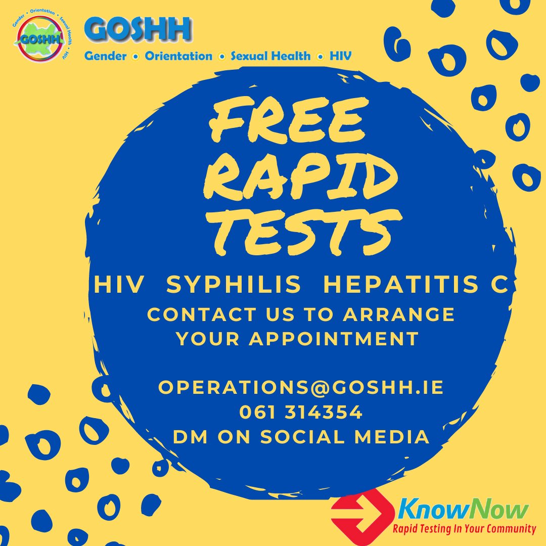 GOSHHirl's tweet photo. #Limerick
#UpdateYourStatus with our Rapid Testing Service.
Free HIV, Hepatitis C & Syphilis testing with results available in 10 minutes.
Limited availability for this Thursday!
Contact us using the details in the image or send us a DM! https://t.co/fk1rd3gvpL