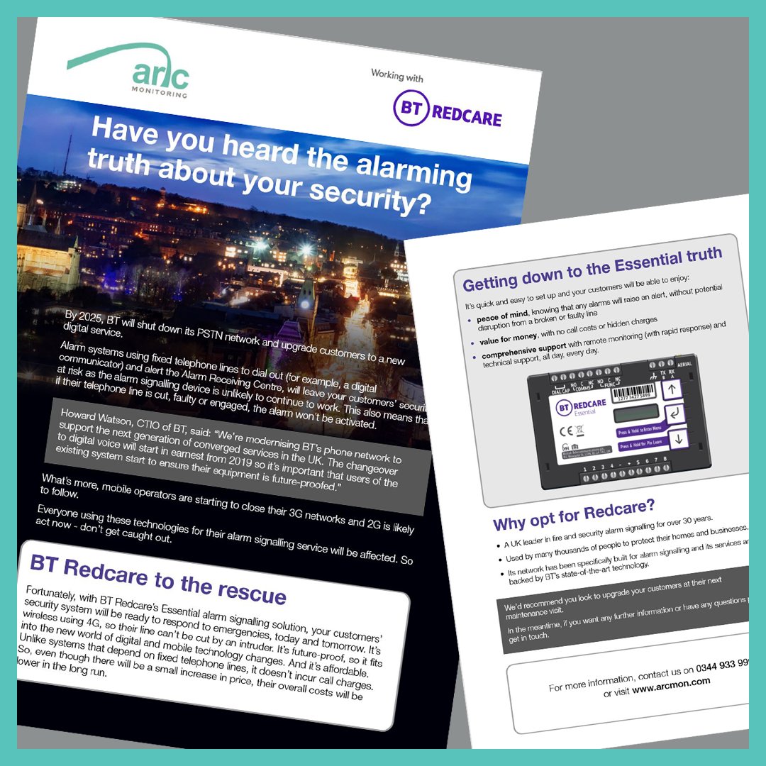With #PSTNnetworks now shutting down, here at Arc we’ve teamed up with our friends at @BTRedcare to offer installers a future-proof alternative for their customers. 

Click here... ow.ly/3mQF50BjMGz to visit our website &amp; visit the Downloads section to find out more.