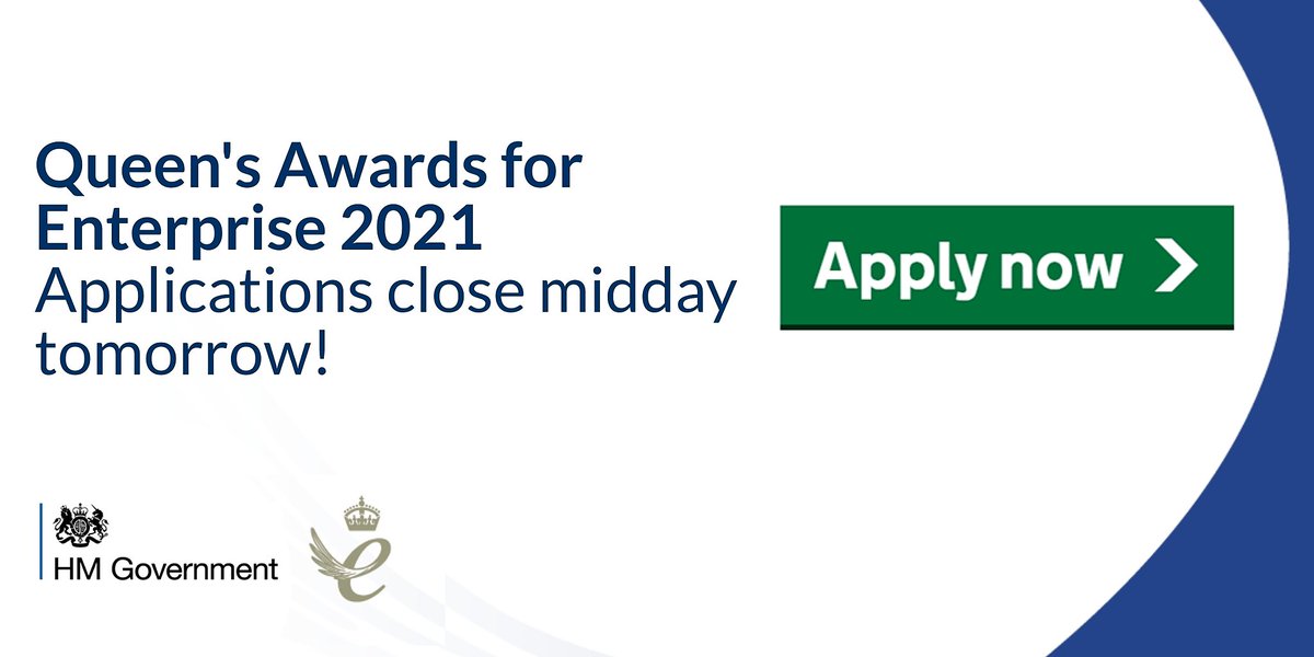 Have you got what it takes to be a Queen's Award for Enterprise winner? Join over 7000 outstanding British businesses who have won this prestigious Award!

The deadline is midday tomorrow. Why wait? Apply now orlo.uk/BkaSL #QueensAwards @beisgovuk <a href="/ClarenceHouse/">Clarence House</a>