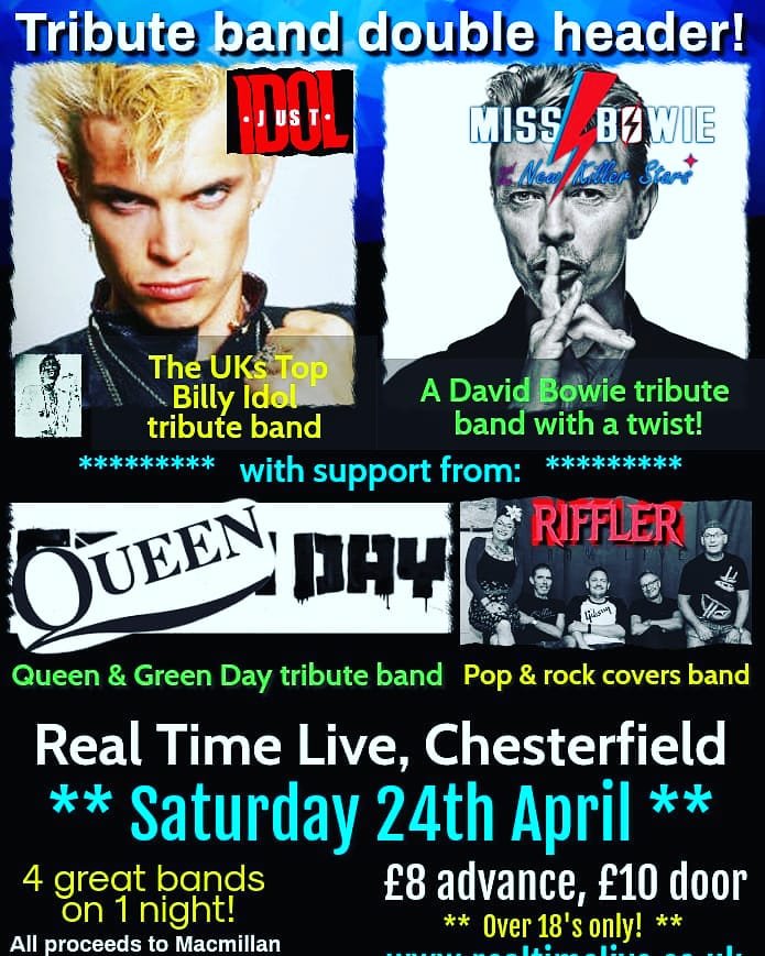 ClothingCraig's tweet photo. 4 great bands, all proceeds to cancer charities.
Saturday 24th April 2021.
Real Time Live, Chesterfield. https://t.co/esXMeh2HUQ