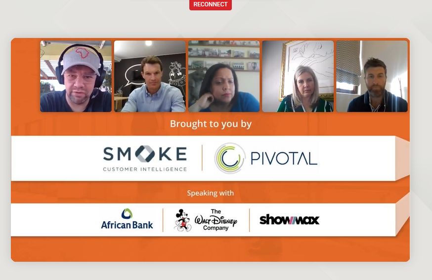 We_Connect_Tech's tweet photo. CEM #CX webinar sponsored by Pivotal and SMOKE. @TanyaPhillips99 presenting alongside #TheWaltDisneyCompany, #Shomax and our customer, African Bank. #VoiceOfTheCustomer #DataAnalytics https://t.co/JcPFfxcphK