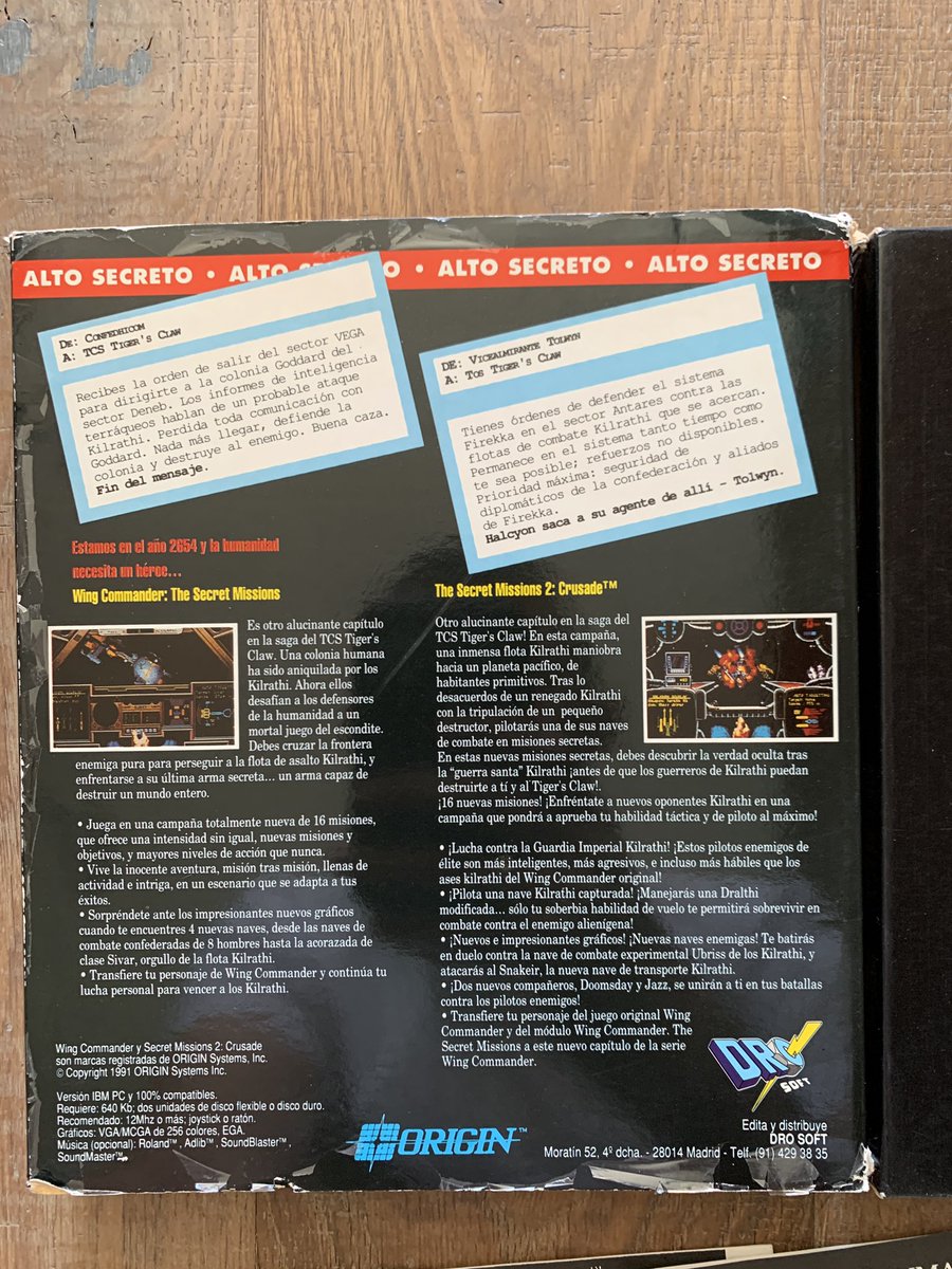 The Spanish boxes of Wing Commander for  @banditloaf.Not necessarily all there are ;)If you need detailed pictures, let me know. Let's start with WC1 and Secret Missions 1+2