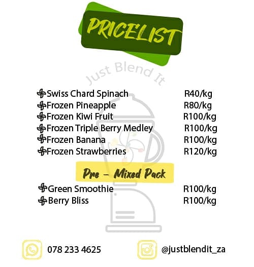 chabiA_21's tweet photo. We sell ready made smoothie packs. All our frozen packs come in 1kg packs. EASY, CONVENIENT AND NO WASTAGE! Free deliveries for areas within a 15km radius of Kempton Park and R50 thereafter! Please visit our page @justblendit_za on Instagram for more information.#GirlsTalkZA https://t.co/91Fn1O4o51
