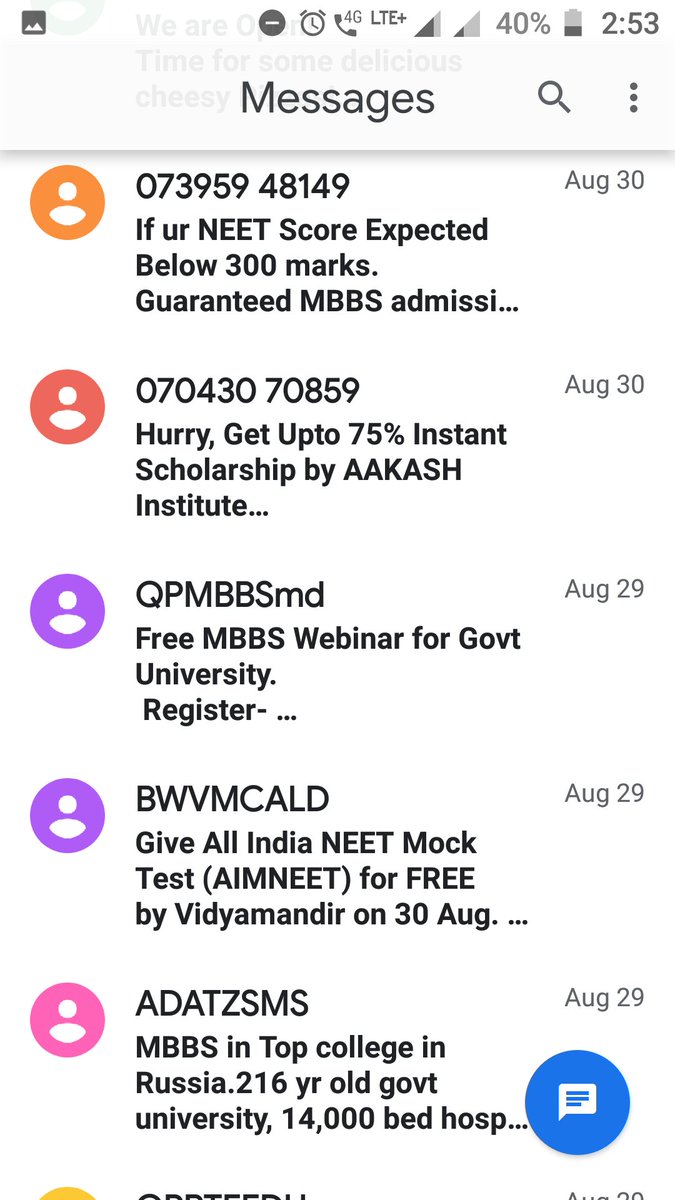 Kumarravi008's tweet photo. See this,
Who gave them my mobile no.
They massege me about scholarship in Foreign collage and Aakash test series.
NTA leak our data to private college and coaching institutions.
Please act on this
@PMOIndia @Swamy39 
@anubha1812 
#ParentsDemandPostponeNEET https://t.co/MgYWqN8zBW