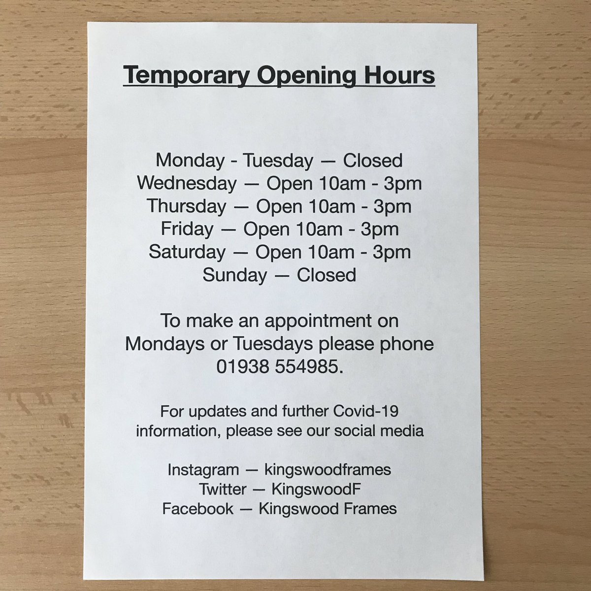 Our opening hours for Shrewsbury are changing. We are now closed Monday and Tuesday, Open Wednesday - Saturday 10am-3pm.

Our Welshpool hours are Monday to Friday 9am-4pm.
