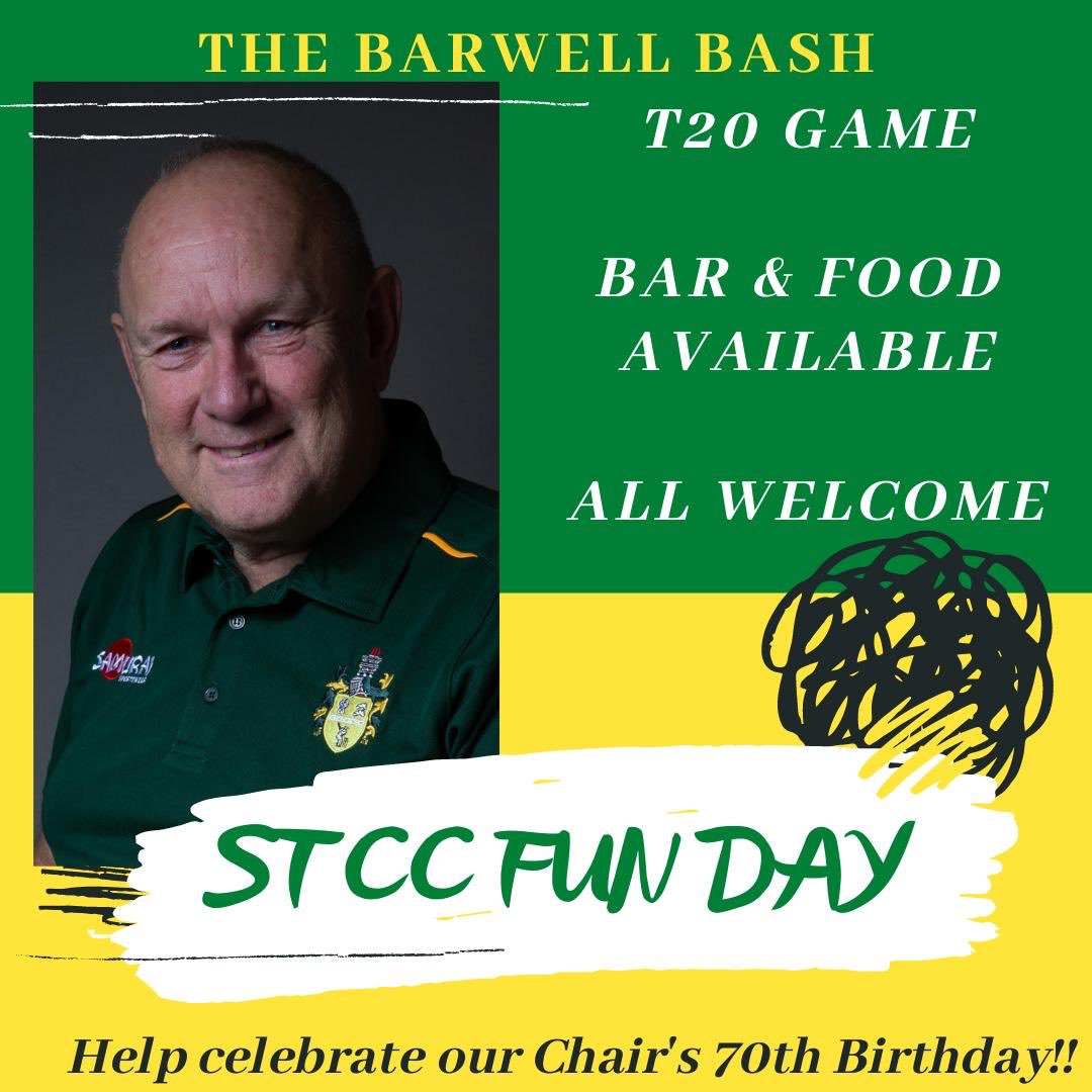ScunnyTownCC's tweet image. THE BARWELL BASH 😍 

This Saturday the club will be coming soon together to celebrate our chairman’s 70th birthday. There will be an intra club match including juniors and seniors. The bar will be open and food will be available. 

Looking forward to seeing you all there.

🏏🙌🏻