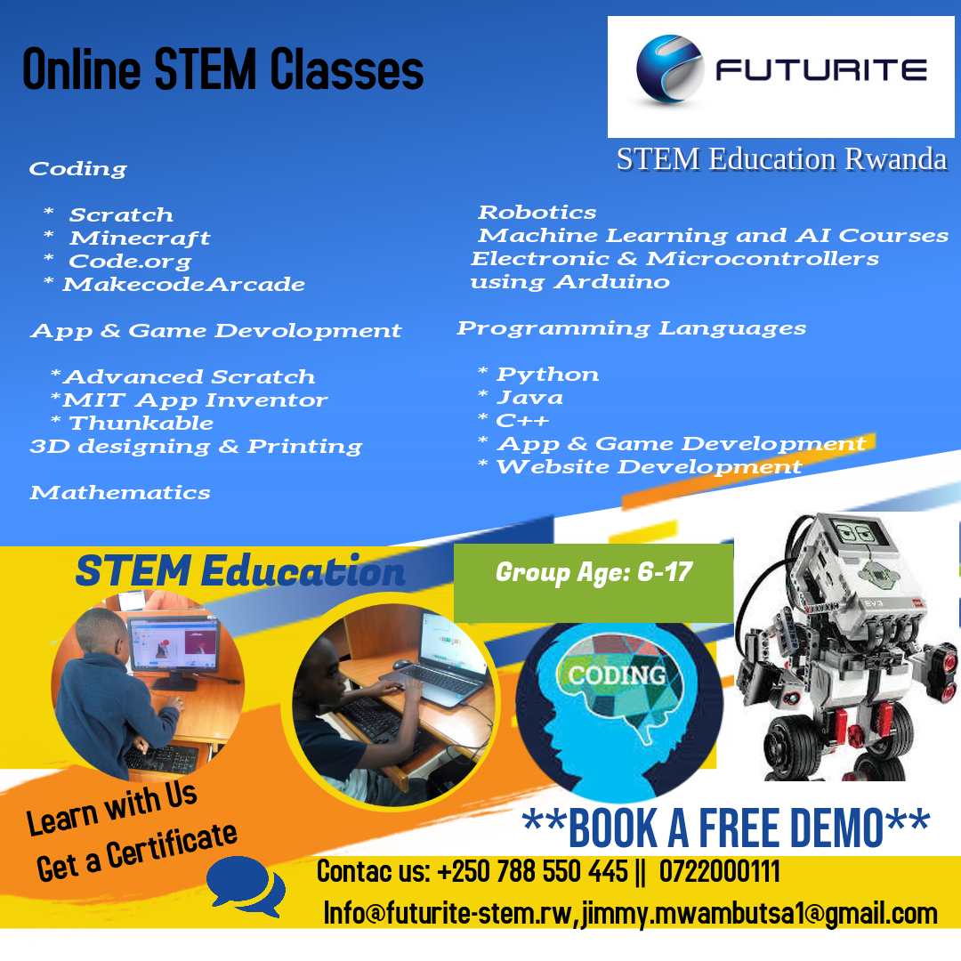 stem_rwanda's tweet photo. 1. Would you like your kids to adapt creative and innovative habits
2. Would you love your kids to learn coding
3. Would you like to design and use robots

Attain skills through #STEMeducation include critical thinking, creativity,decision making, acceptance of failure and more. https://t.co/0wELD6ID5L