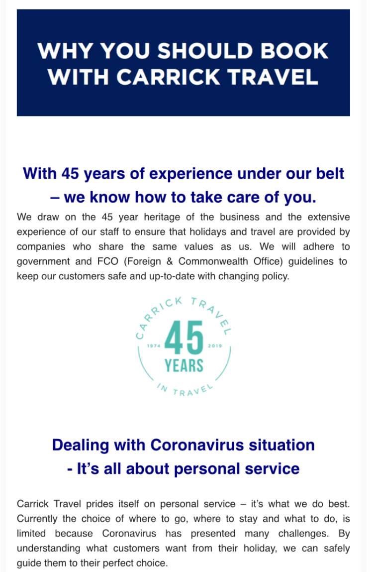 Contact your local Carrick Travel, whether you are planning ahead for next year, fancy some winter sun or want a UK getaway. We look forward to hearing from you. #independent #abta #local #awardwinning