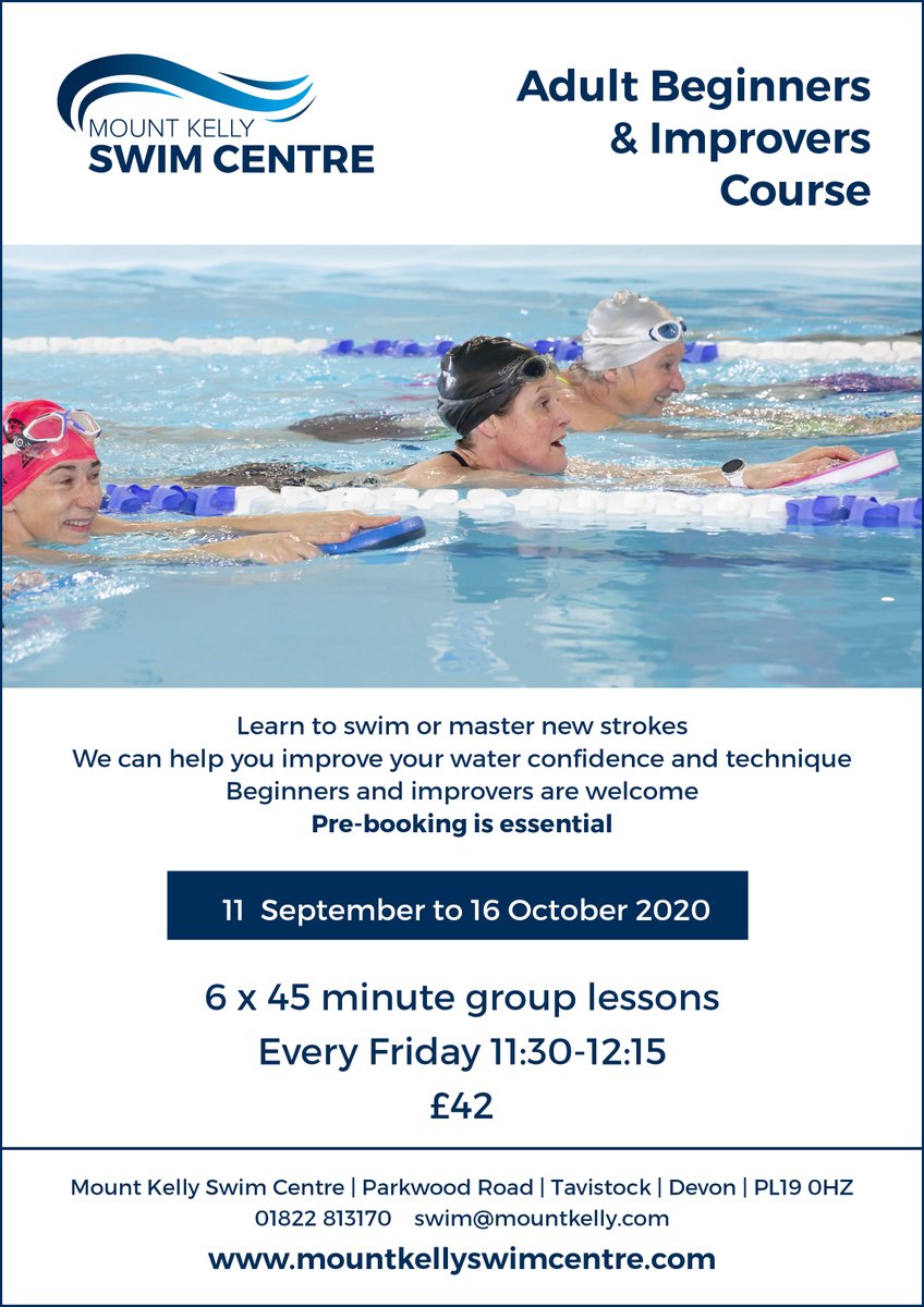 MountKellyPool's tweet photo. Our Adult Beginners &amp; Improvers' Course begins again on Friday 11 Sept 2020. Booking is essential. #adultswimminglessons #learntoswim #swimmingcourse 🏊🏊‍♂️ https://t.co/pDOh8M0HUK