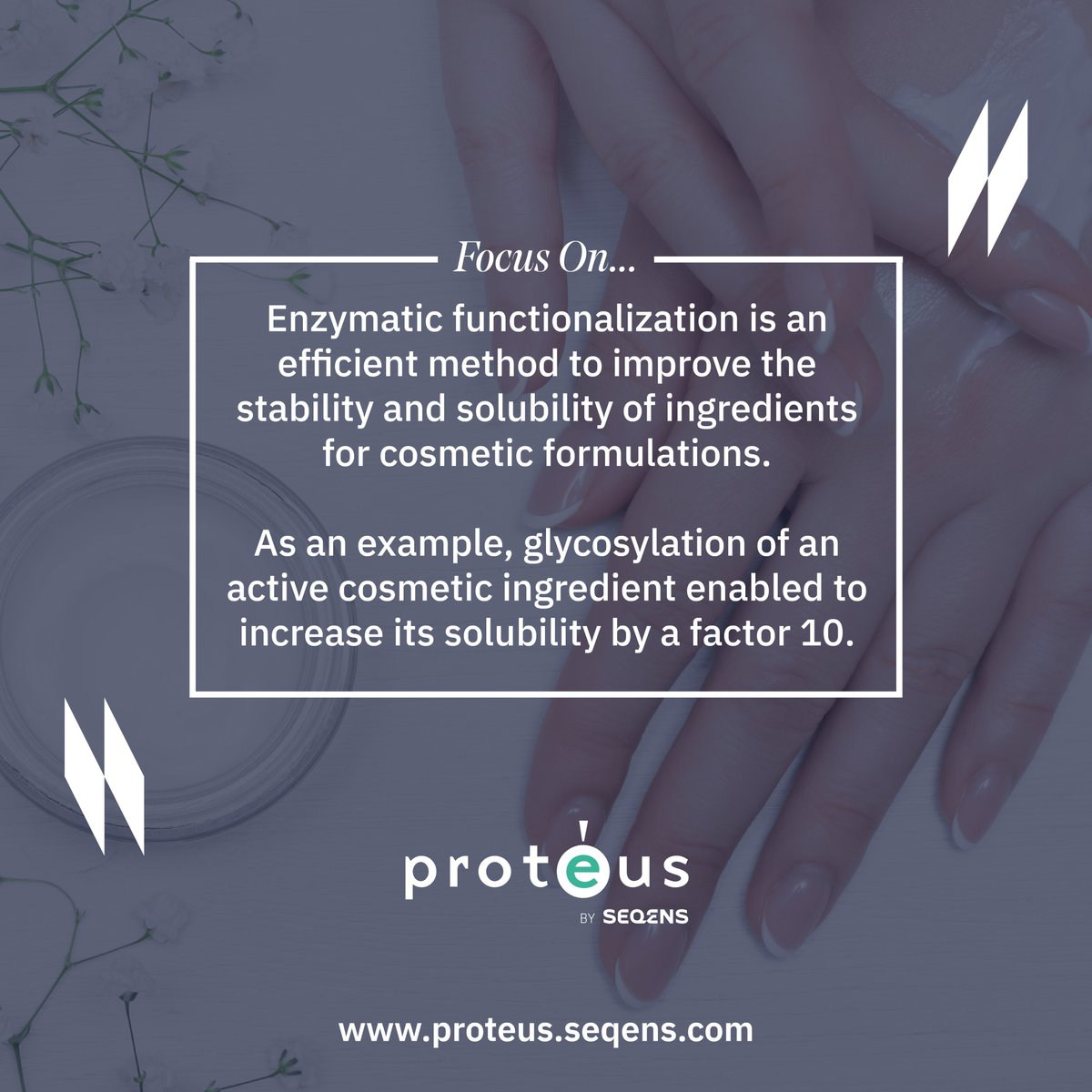 proteusbiotech's tweet photo. How biocatalysis can help to develop active cosmetic ingredients: the example of enzymatic functionalization.
More examples of applications of biocatalysis for the cosmetic industry: https://t.co/DjqNTCoIkc
#cosmetics #cosmeticsingredients #enzymes #biocatalysis #chemistry https://t.co/U06GsQcXNU