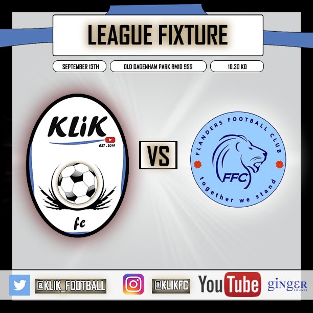We’re back for the start of a BRAND NEW season hosting <a href="/FlandersSnrFC/">FLANDERS FC</a> at the KLIK FC Fortress. Come and show your support this Sunday. 10.30am KO. Referee <a href="/Gavster300/">Gavin Bailey</a> 
•
#klikfootball #SeasonOfCreation