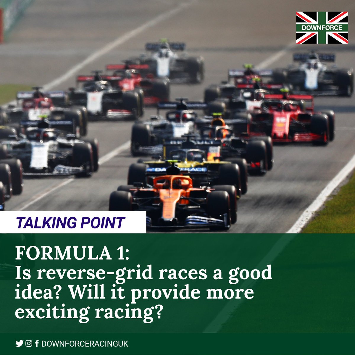 DownforceRadio's tweet photo. What are your thoughts on the suggestion that Ross Brawn has made about bringing reverse grid races to certain races in 2021? 

Do we really need them?
Comment below 👇
#F1 #reversegrid https://t.co/feODjFlv32