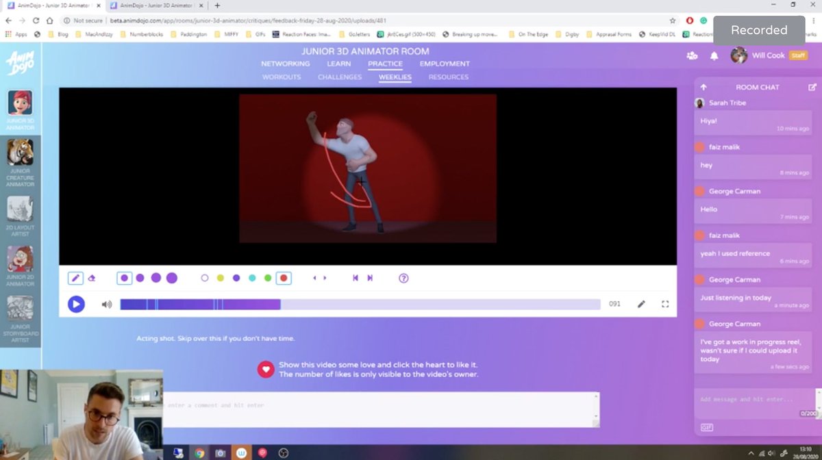 This week in the Dojo... Join Disney #Animator, Brendan Gottlieb, in the 3D #CharacterAnimator Room Thursday 10 September @ 8pm BST. On Friday, there's a #FeedbackFriday with Animation Director, Will Cook, in the 3D Character Animator Room Friday 11 September @ 1pm BST 👍