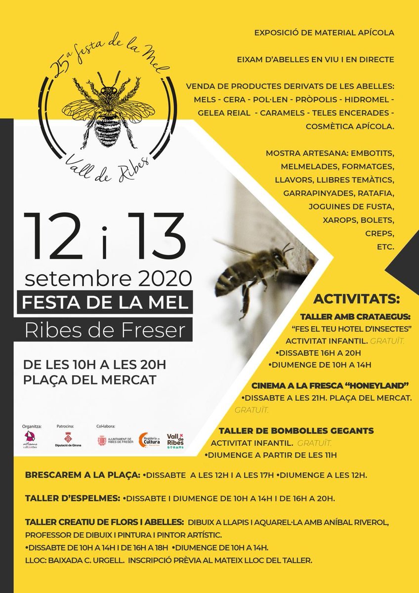 AjRibesdeFreser's tweet photo. #RibesdeFreser celebrarà la 25a edició de la Festa de la Mel el 12 i 13 de setembre 🐝🌸

ℹ️ https://t.co/li64mSh6Kq https://t.co/97YyjjTKqw