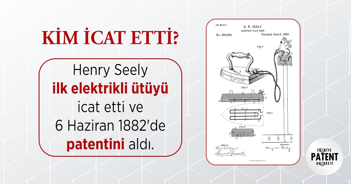 İki çubuk karbon arasında kurduğu kablolu elektrik köprüsüyle demirin ısınmasını sağlayan Henry Seely 6 Haziran 1882'de ilk #elektrikliütü için #patent almıştır.

#ütü #buluş #inovasyon #icat #tescil #henryseely #iron #patentbaşvurusu #TürkiyePatentHareketi