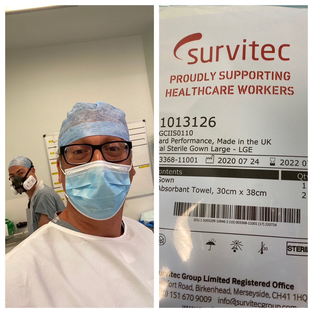 martinswadley's tweet photo. Now we have @survitec white gowns @WorcsAcuteNHS too @mageefrcs! 
Smart if I say so myself, but I’ll have to warn my vascular colleagues they may stain! 😝🩸😷
@GoodyearSteve 
They’re made in 🇬🇧 too. https://t.co/T8syK21oIS