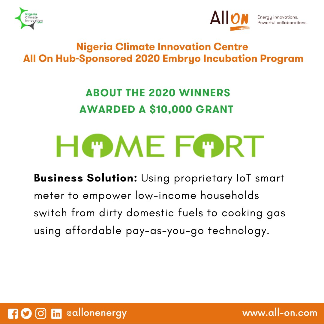 AllOnEnergy's tweet photo. 3. @HomefortEnergy: Business solution - Using proprietary IoT smart meter to empower low-income households to switch from dirty domestic fuels to cooking gas using affordable pay-as-you-go technology. #EmbryoIP #AllOnHub https://t.co/n3KC0PgYnj