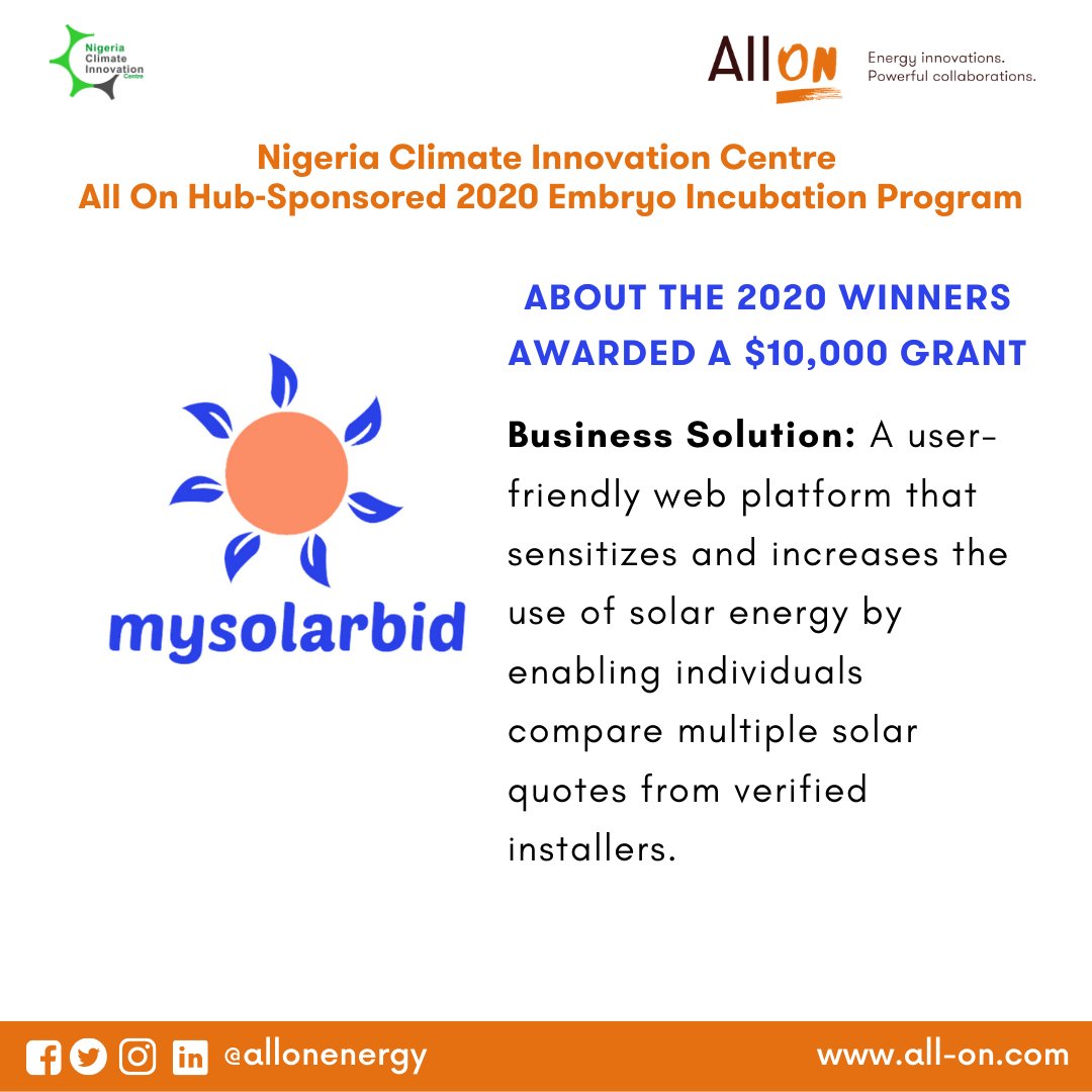 AllOnEnergy's tweet photo. 4. @bid_solar: Business solution - User-friendly web platform that sensitizes and increases the use of solar energy by enabling individuals to compare multiple solar quotes from verified installers. #EmbryoIP #AllOnHub https://t.co/T8yGBu3VCd