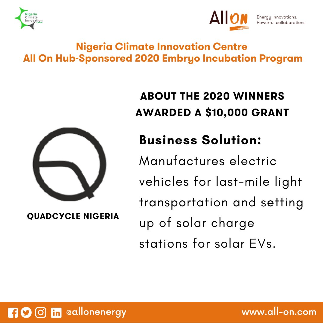 AllOnEnergy's tweet photo. 5. @myquadcycle: Business solution - Manufactures electric vehicles for last-mile light transportation and setting up of solar charge stations for solar EVs. #EmbryoIP #AllOnHub https://t.co/7G6Fx2NxLs